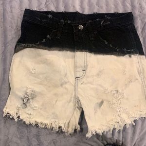 Distressed Wrangler rustler shorts…mens high waisted approx. Womens 5/6. Mens 30